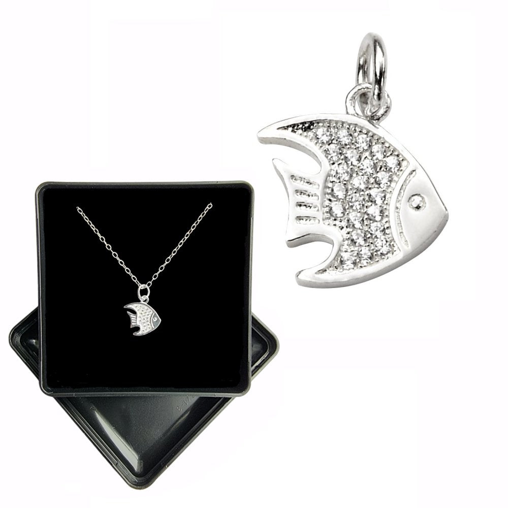 Sterling Silver Cubic Zirconia Angel Pendant in White