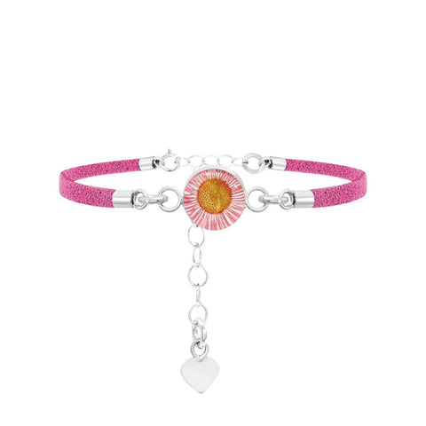 Shrieking Violet Sterling Silver & Vegan Suede Bracelet - Pink Daisy Round - Charmng and Trendy Ltd