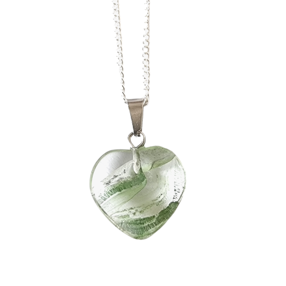 Clear with White & Green Wisps Hart Pendant - Charming and Trendy Ltd