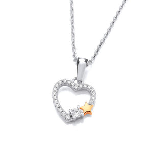 925 Sterling Silver & 18ct Gold Plated CZ Crystal Heart of the Galaxy Pendant - Charming and Trendy Ltd