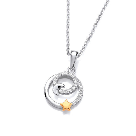 925 Sterling Silver & Gold Plated CZ Crystal Solar Eclipse Pendant - Charmung and Trendy Ltd