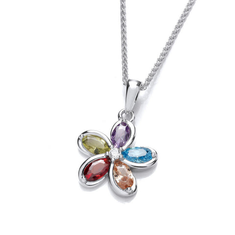 925 Sterling Silver & Rainbow Colour CZ Crystal Flower Pendant - Charming and Trendy Ltd