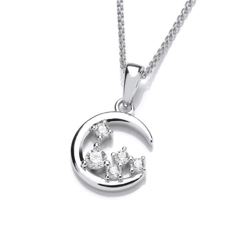 925 Sterling Silver & CZ Crystal Moon & Stars Pendant - Charming and Trendy Ltd