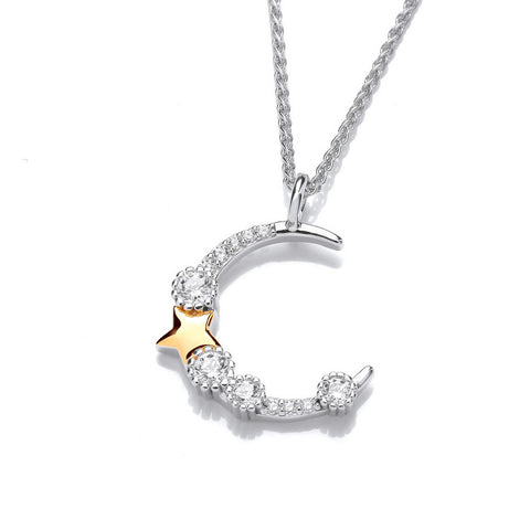 925 Sterling Silver & Gold Plated Star CZ Crystal Crescent Moon Pendant - Charming and Trendy Ltd