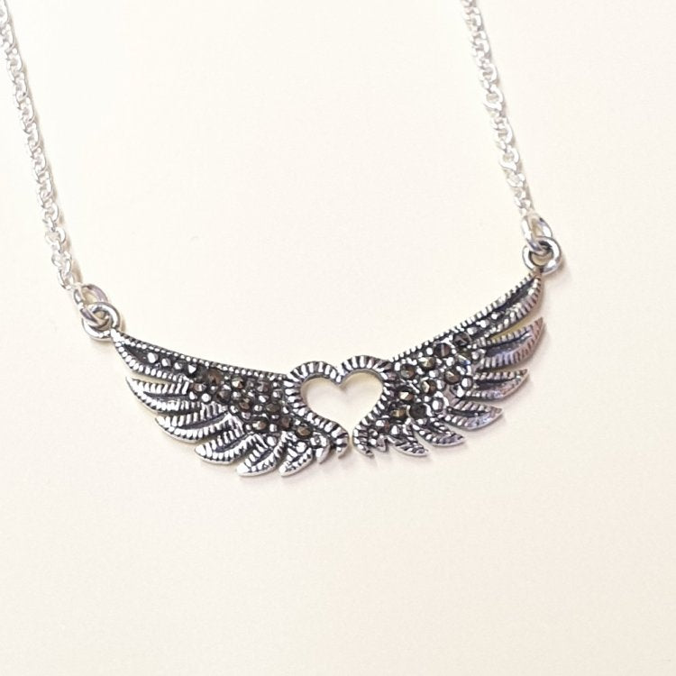 925 Sterling Silver Winged Heart Necklace 17" Chain - Gift Boxed - Charming And Trendy Ltd