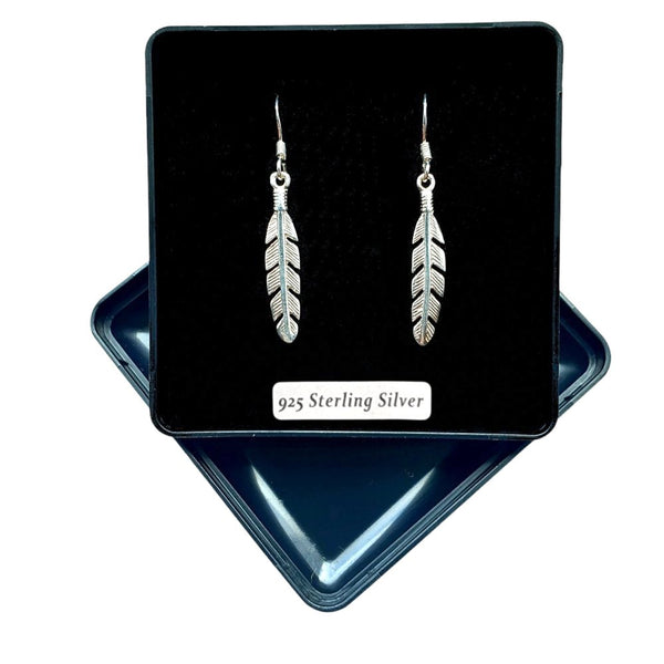 925 Sterling Silver Feather Design Hook Earrings - Gift Boxed - Charming And Trendy Ltd