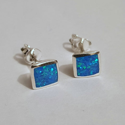 925 Sterling Silver Square Blue Opal Stud Earrings  - Charming And Trendy Ltd