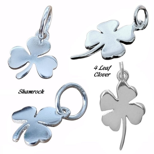 925 Sterling Silver 12mm Shamrock/Four Leaf Clover Charm