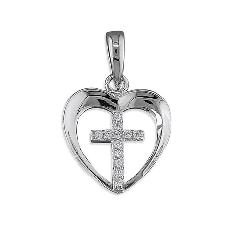 925 Sterling Silver Cubic Zirconia Cross in Heart Pendant - Charming and Trendy Ltd