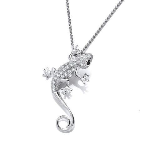 925 Sterling Silver Cubic Zirconia Studded Gecko Pendant by Cavendish French - Charming and Trendy Ltd