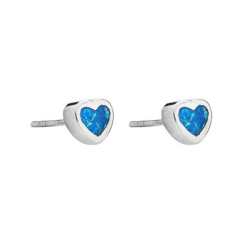 925 Sterling Silver Blue Opal 6mm Heart Stud Earrings - Charming and Trendy Ltd