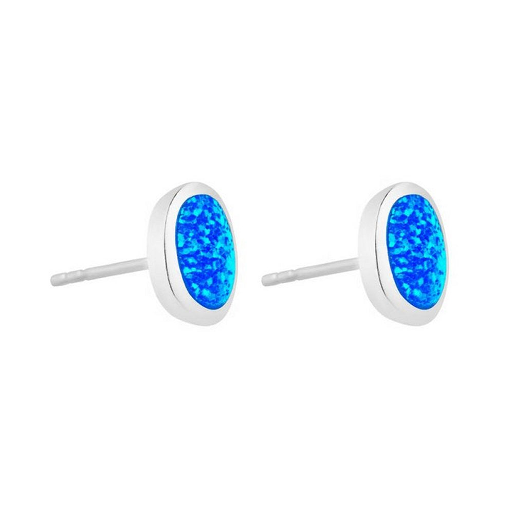 925 Sterling Silver Blue Opal Oval 8x6mm Stud Earrings - Charming and Trendy Ltd