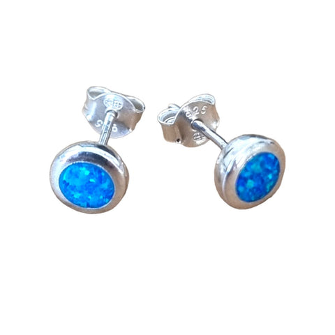 925 Sterling Silver Blue Opal 6mm Round Stud Earrings - Charming and Trendy Ltd