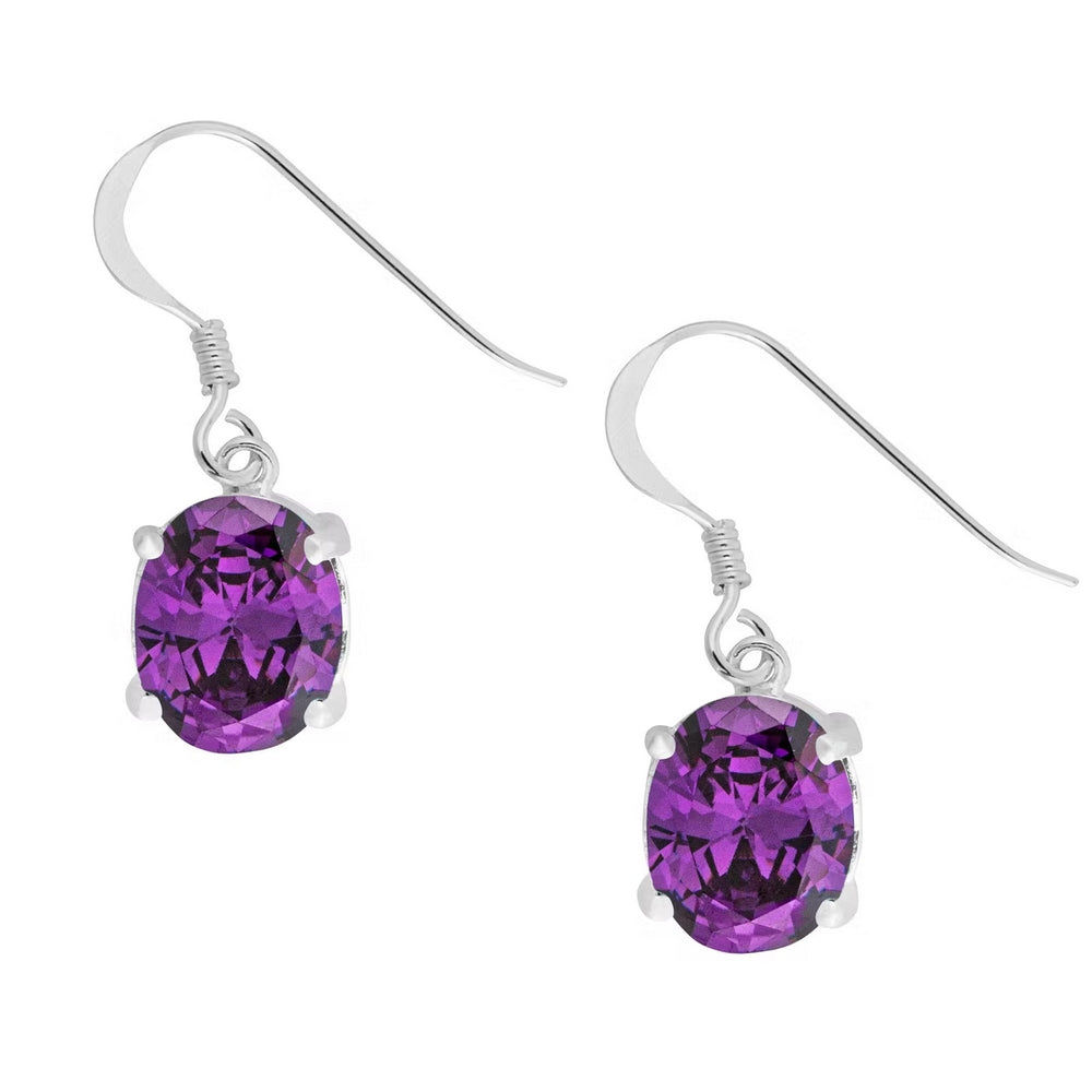 925 Sterling Silver Amethyst CZ Crystal Oval Hook Earrings -  Charming and Trendy Ltd