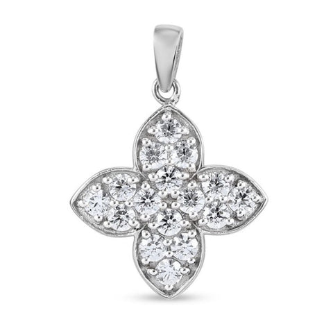 925 Sterling Silver Platinum Plated AAAA CZ Floral Pendant - Charming and trendy Ltd